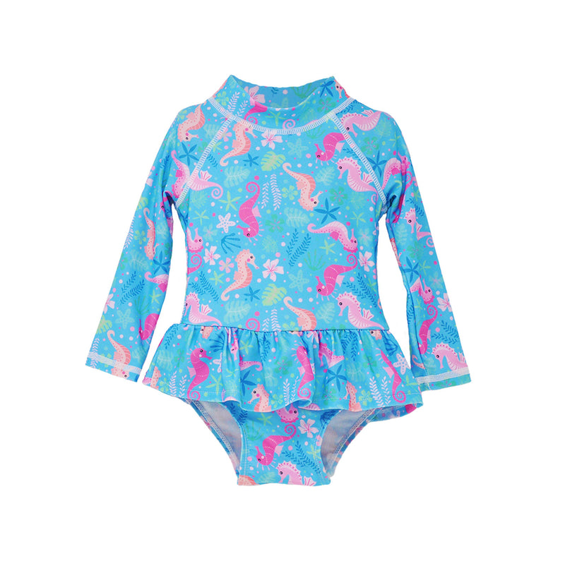 Baby Girls UPF50+ Alissa Infant Ruffle Rash Guard Swimsuit: Seaside Palms