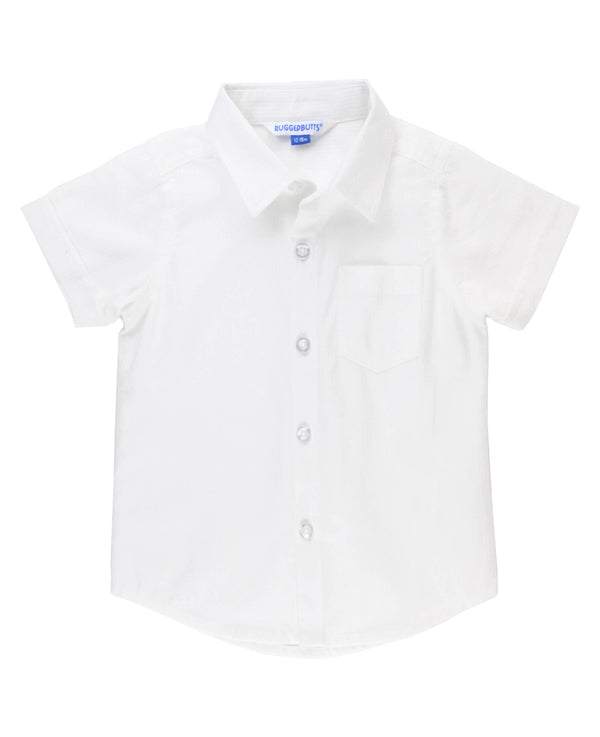 Boys White Dobby Short Sleeve Button Down Shirt: White
