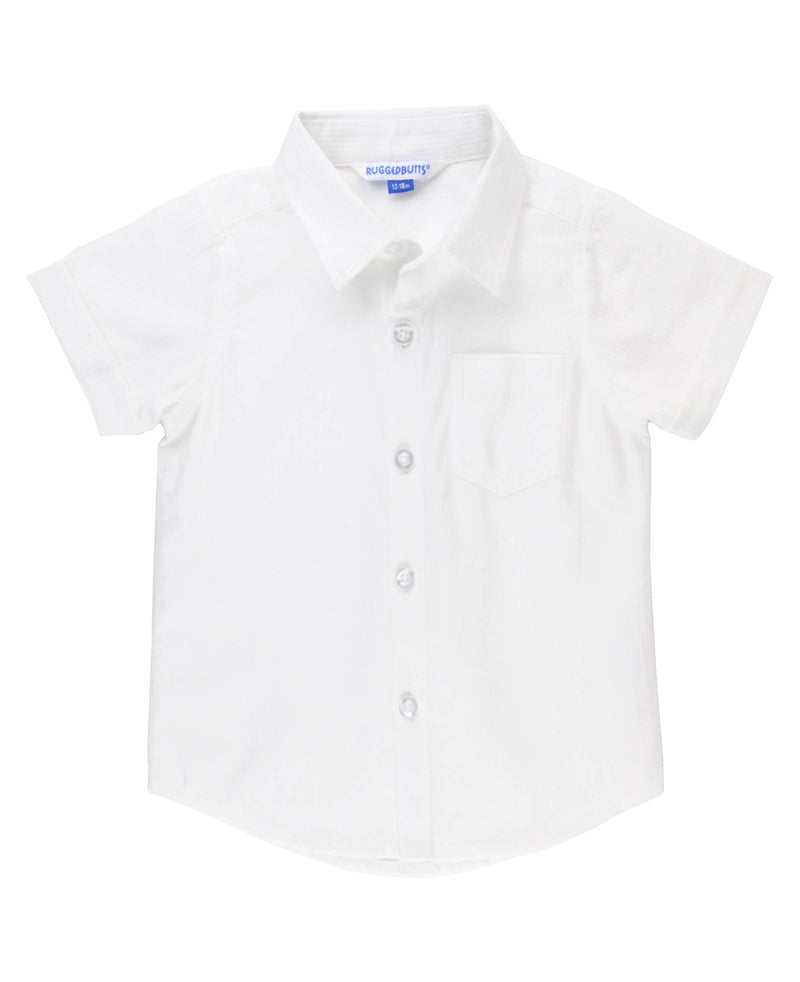 Boys White Dobby Short Sleeve Button Down Shirt: White