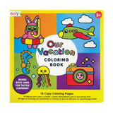 Ooly Vacation Coloring Book with 18 pages, featuring travel-themed illustrations, measuring 7.8 by 7.8 inches.