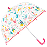 Clear color changing mushroom umbrella by Stephen Joseph Gifts with a transparent canopy and whimsical mushroom design.