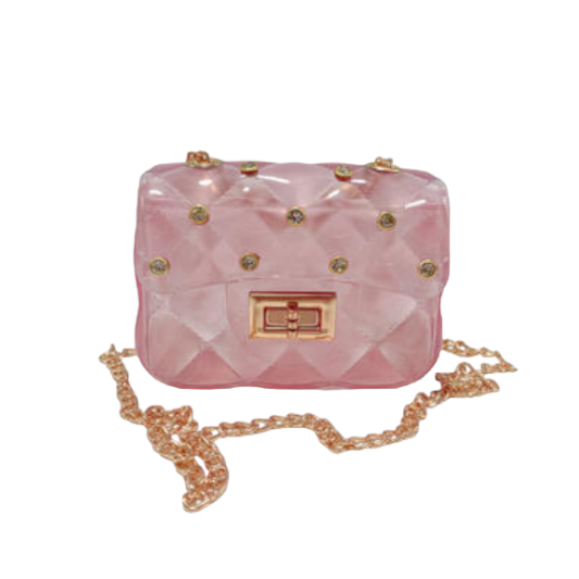 B3001 Rhinestone Stud Quilted Jelly Purse (4 Colors): FUCHSIA