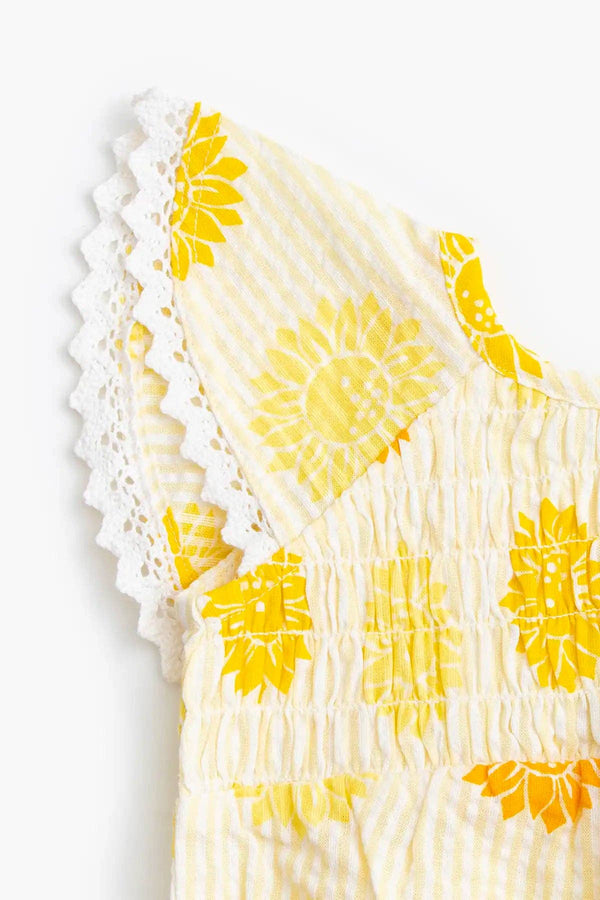 Smocked Bubble Romper_Sunflower Burst: Girl / Sunflower Burst