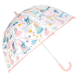 Stephen Joseph Gifts clear color-changing mushroom umbrella open, showing vibrant mushroom design on transparent canopy.