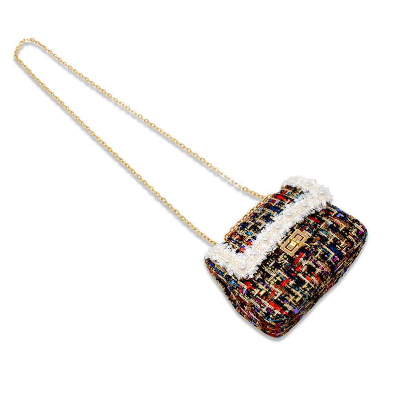 Classic Tweed Handbag with Pearls: Pink