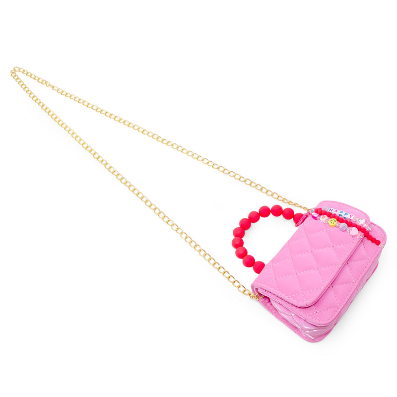 Pearl Handle Message Charm Handbag for Kids: Pink