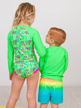 Boys Neon Lime Long Sleeve Rash Guard: Green