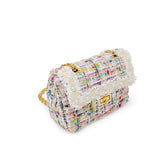 Classic Tweed Handbag with Pearls: White