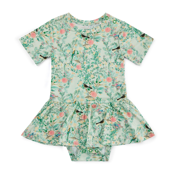 Sage Blossom Bamboo Twirl Dress with Bodysuit