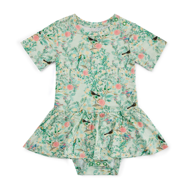 Sage Blossom Bamboo Twirl Dress with Bodysuit