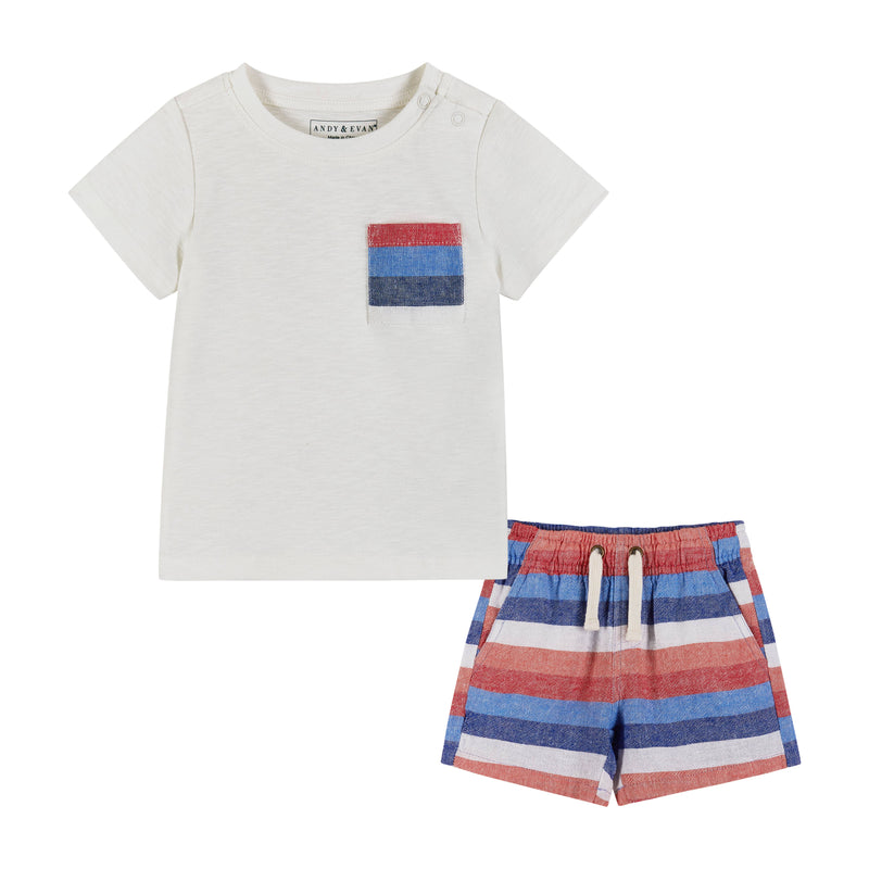 Boys Baby T-Shirt & Striped Drawstring Shorts Set: