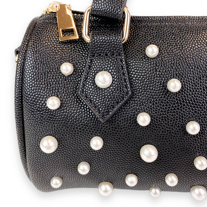 B1312 BLACK,PINK,CREAM,MULTI Pearl Studs Leather Barrel Bag: Multi