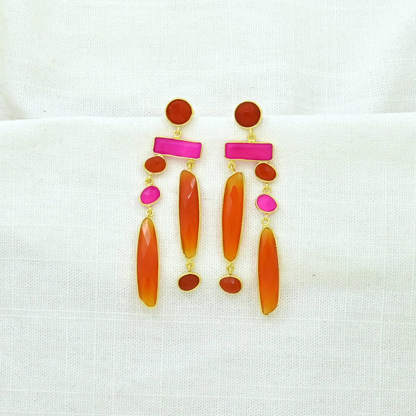 Chiyo Geometric Earring - Orange Carnelian & Pink Onyx