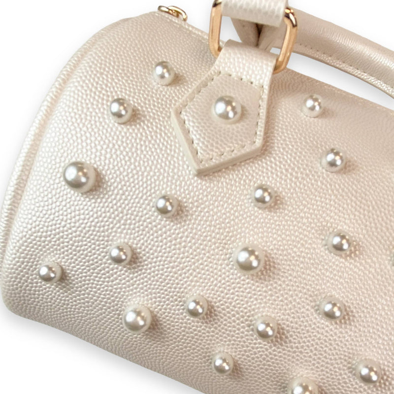 B1312 Pearl Studs Leather Barrel Bag (4 Colors): Pink