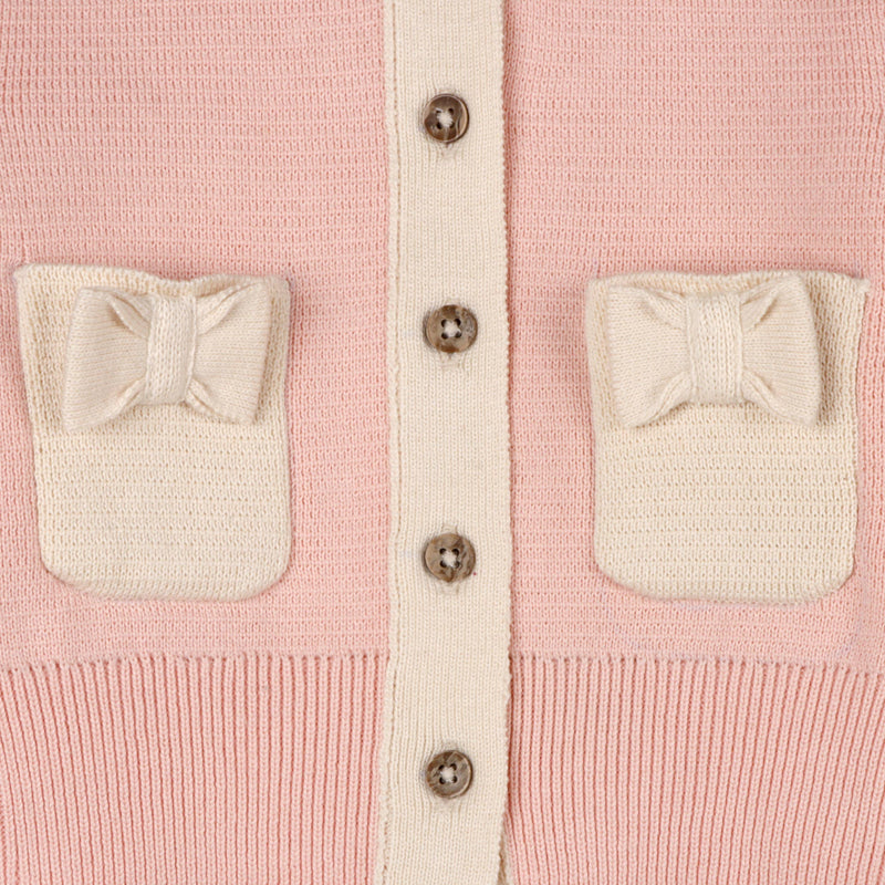 Lily Bow Pockets Sweater Knit Baby Cardigan: Rosewood Pink / 18-24M