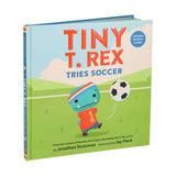 Tiny T. Rex from Chronicle Books playing soccer, featuring a cute T. Rex mascot in a fun, colorful scene.