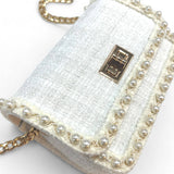 B1306 Pearl Trim Tweed Purse (2 Colors): White
