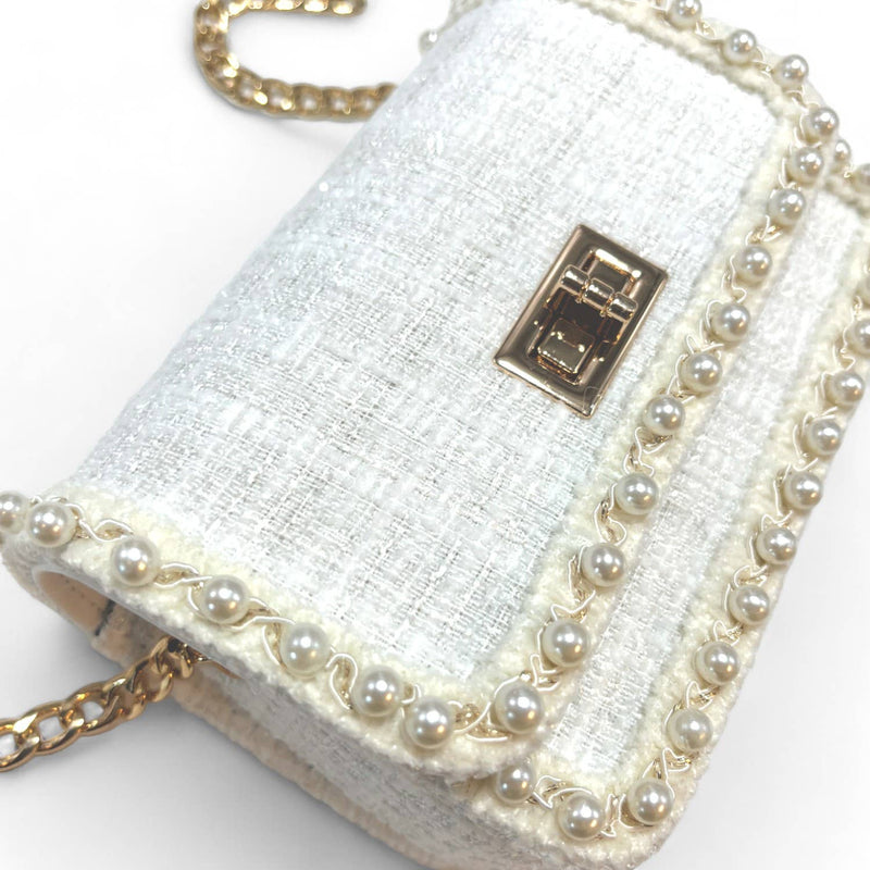 B1306 Pearl Trim Tweed Purse (2 Colors): White