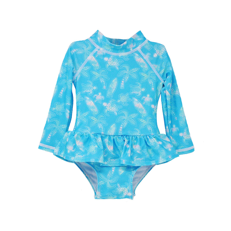 Baby Girls UPF50+ Alissa Infant Ruffle Rash Guard Swimsuit: Seaside Palms