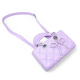 Quilted Rectangle Bow Charm Handbag: Hot Pink