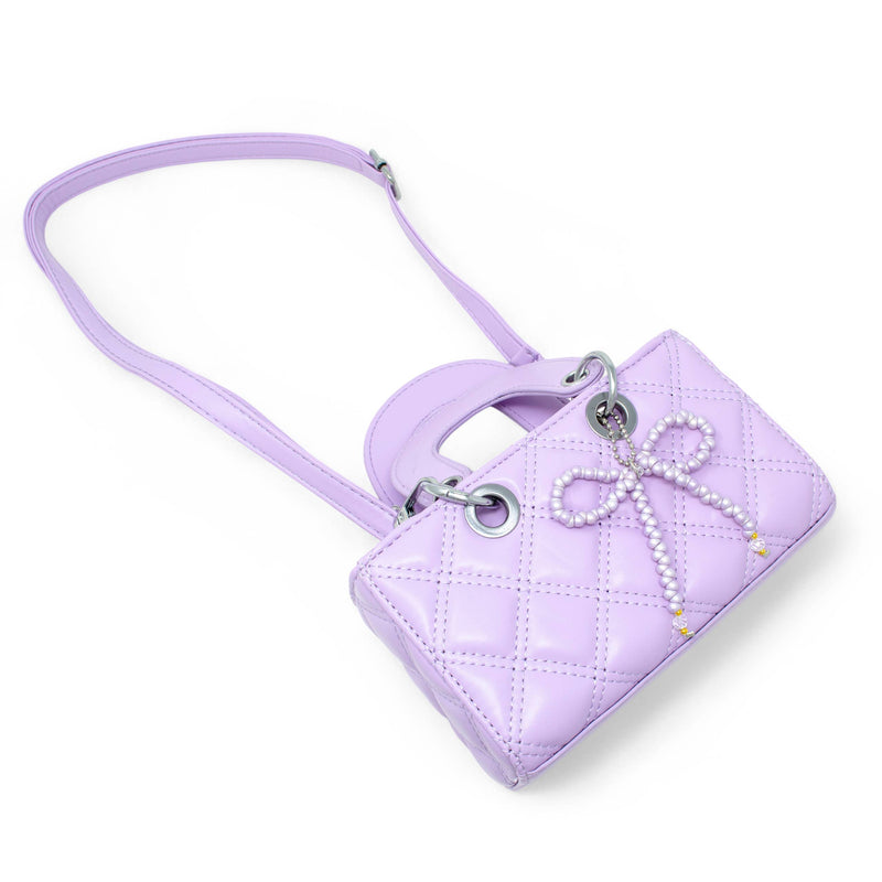 Quilted Rectangle Bow Charm Handbag: Hot Pink