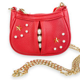 B1310 Pearl Studs Mini Leather Shoulder Bag: Fuchsia