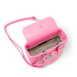 Quilted Rectangle Bow Charm Handbag: Hot Pink