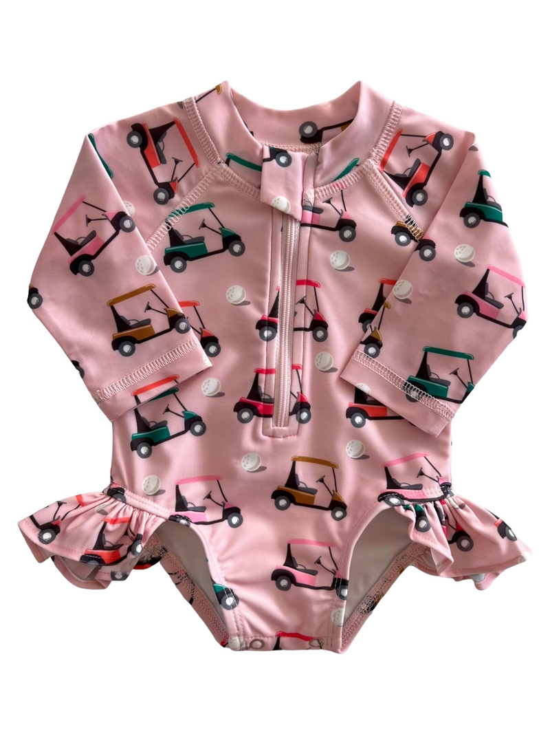 Pink Golf Cart / Skipper Rashguard Swimsuit / UPF 50+ (Baby)