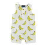 Infant White Banana Printed Woven Tank Romper w/Bucket Hat: White