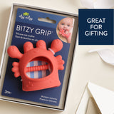 Itzy Ritzy Crab Bitzy Grip™ baby teething toy with soft silicone and colorful crab design for soothing gums.