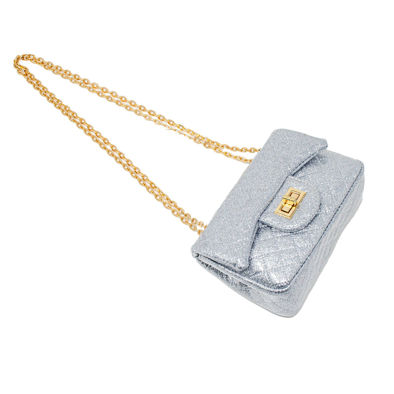 Classic Quilted Sparkle Mini Bag: Purple