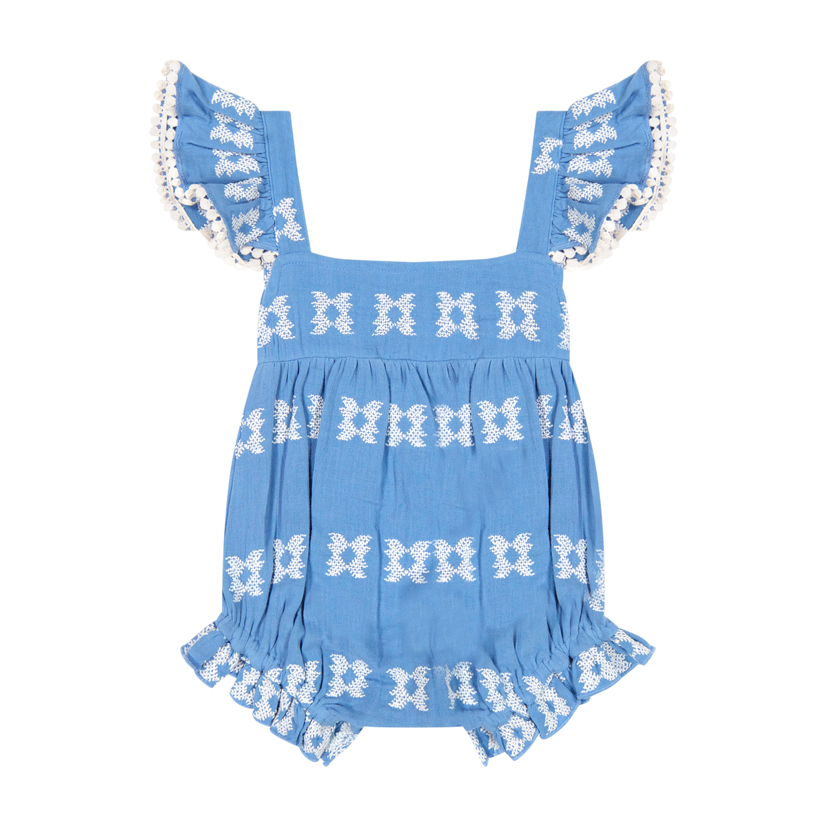 Chloe baby romper sky white embroidery: Sky Blue