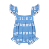 Chloe baby romper sky white embroidery: Sky Blue / 6M/12M