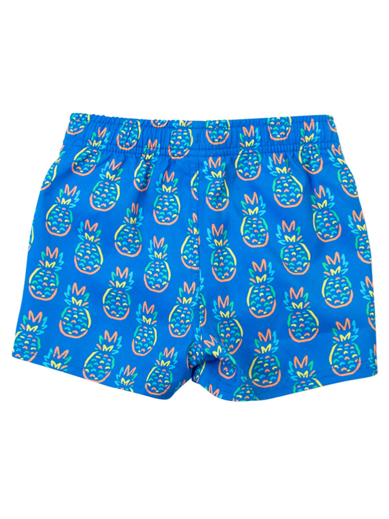 Boys Neon Blue Pineapples Swim Trunks: Blue