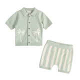 Palm Trees Embroidered Baby Shirt & Shorts Set (Organic): Sage Green