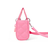 Quilted Rectangle Bow Charm Handbag: Hot Pink
