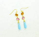 Raya Earring Gold Plated - Blue Topaz & Pink Tourmaline