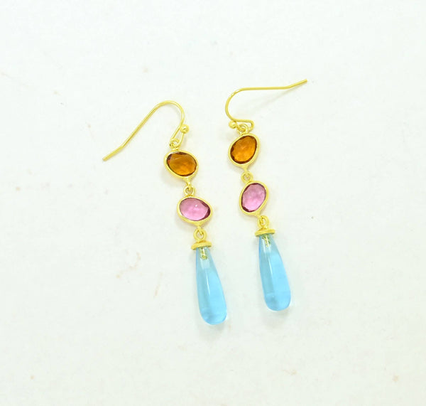 Raya Earring Gold Plated - Blue Topaz & Pink Tourmaline