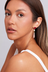 Scarlett Earring Gold Plated - Pearl Rose Quartz & Pink Jade