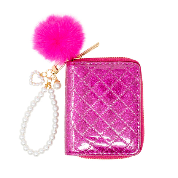 Sparkle Pearl Strap Wallet: Hot Pink