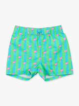 Boys Neon Flamingo Stripe Swim Trunks