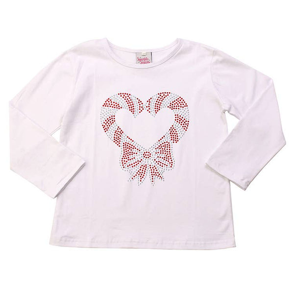 Rhinestone Candy Cane Heart Long Sleeve: White / 6 mo