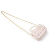 Pink girls' tweed jumbo pearl bow handbag by Tiny Treats and ZOMI GEMS, featuring a stylish tweed fabric and decorative pearl bow.