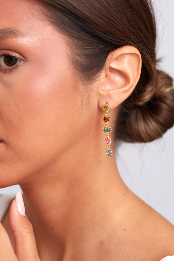 Blythe Stud Earring Gold Plated - Multi Tourmaline & Iolite