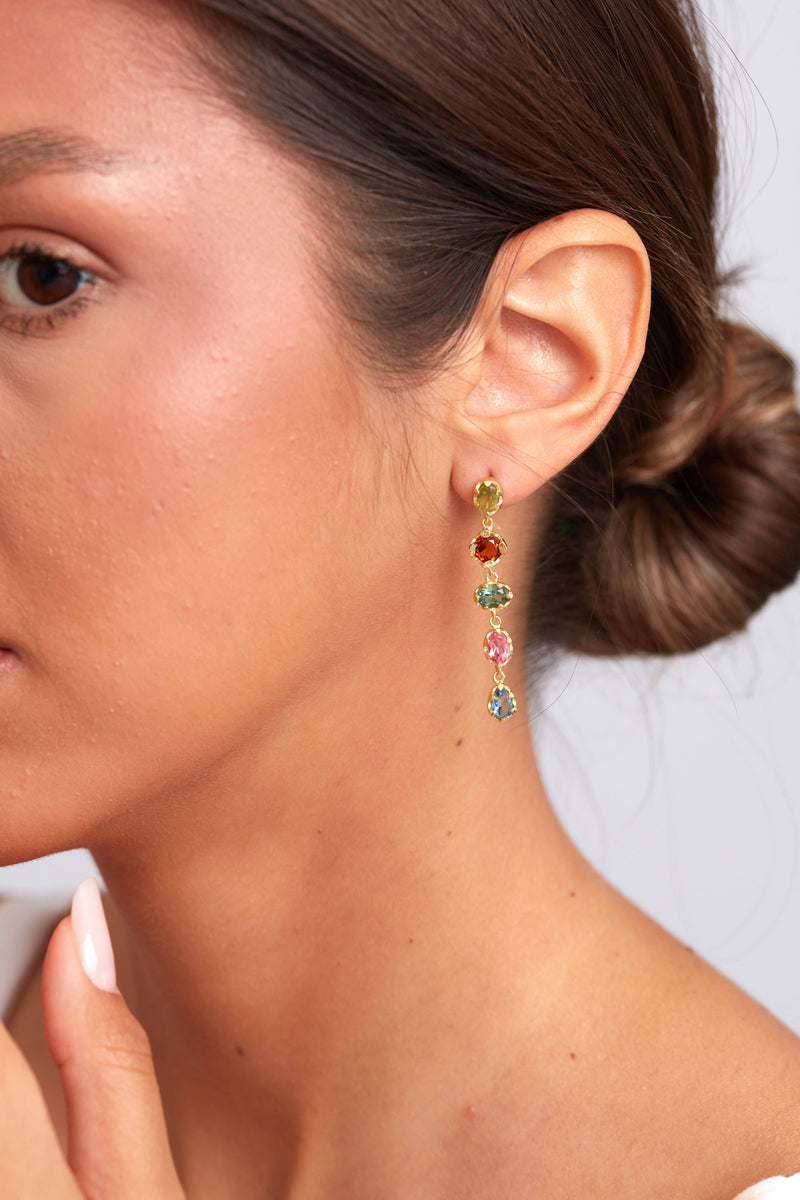 Blythe Stud Earring Gold Plated - Multi Tourmaline & Iolite