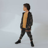 Zip Up Hoodie - Washed Black Denim Check