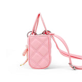 Quilted Rectangle Bow Charm Handbag: Hot Pink