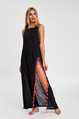 Petite watermelon tassel slit dress by pītusa featuring a flowing design and stylish tassel details.