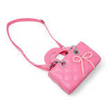 Quilted Rectangle Bow Charm Handbag: Hot Pink