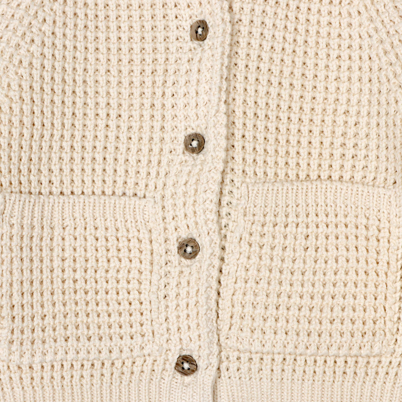 Avery Button & Pocket Chunky Sweater Knit Baby Cardigan: Natural / 6-12M